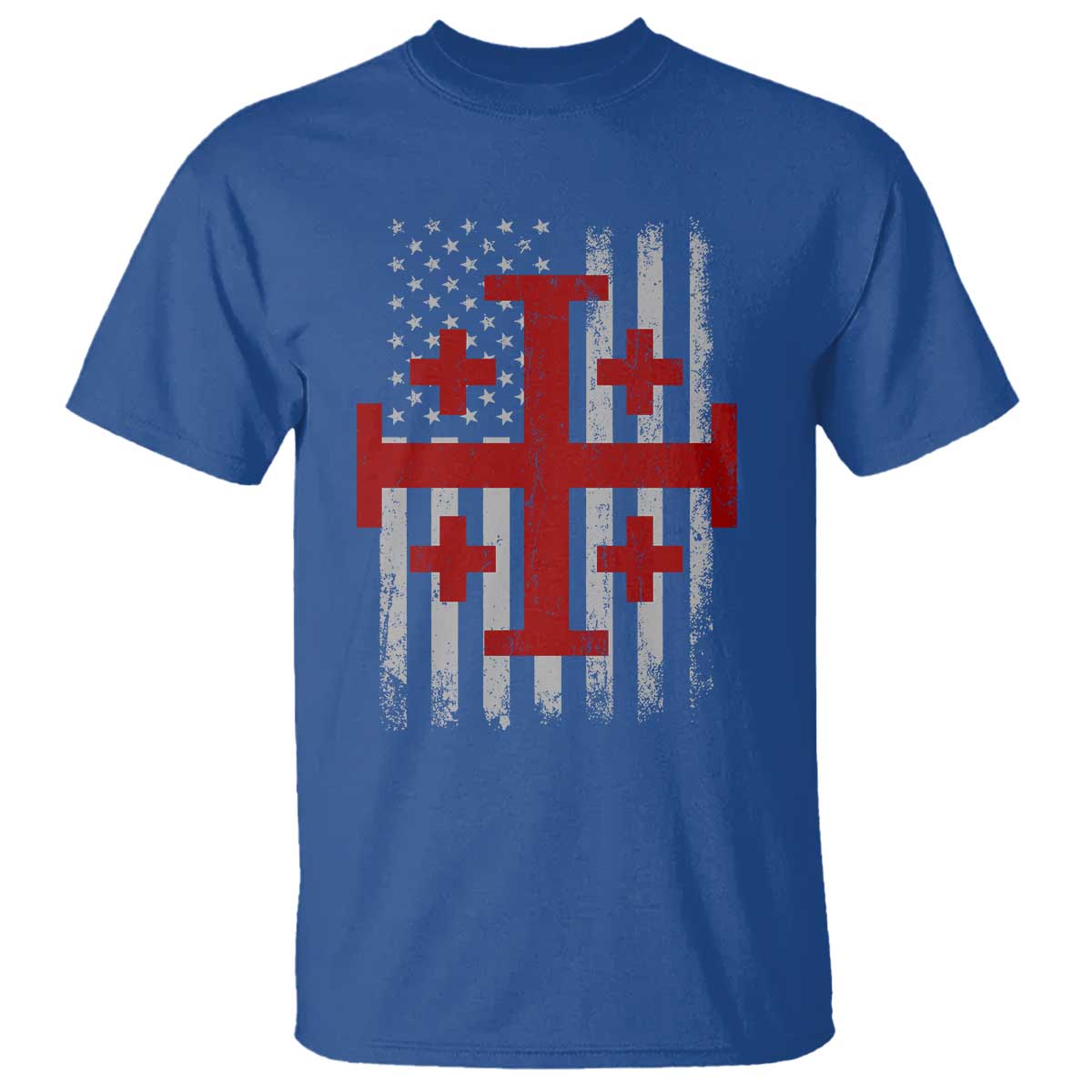 Catholic Crusader Cross T Shirt Knight Templar Patriotic American Flag TS10 Royal Blue Print Your Wear