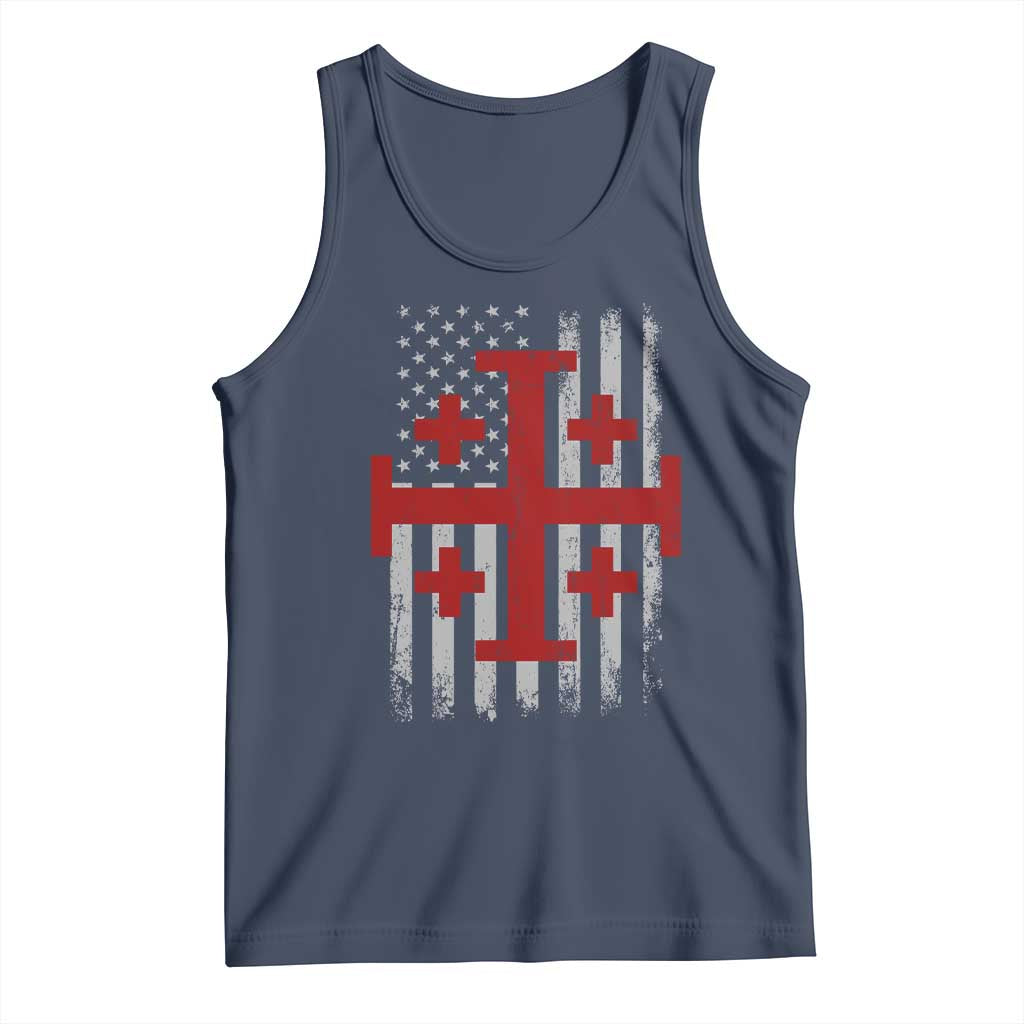 Catholic Crusader Cross Tank Top Knight Templar Patriotic American Flag TS10 Navy Print Your Wear