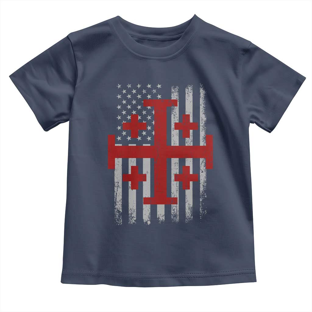 Catholic Crusader Cross Toddler T Shirt Knight Templar Patriotic American Flag TS10 Navy Print Your Wear