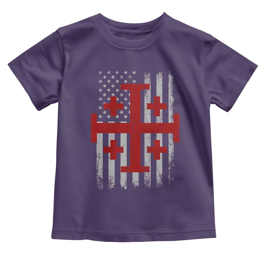 Catholic Crusader Cross Toddler T Shirt Knight Templar Patriotic American Flag TS10 Purple Print Your Wear