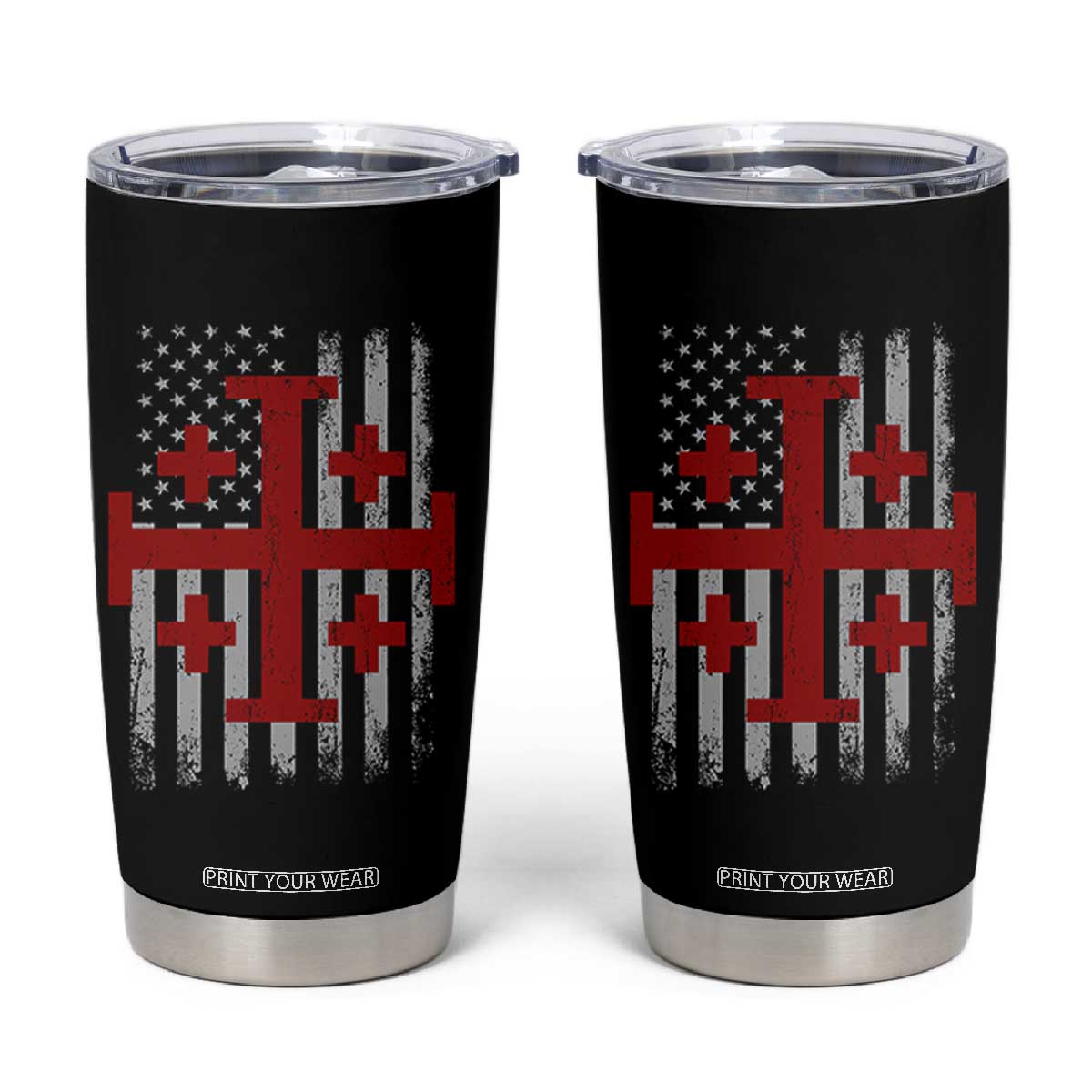 Catholic Crusader Cross Tumbler Cup Knight Templar Patriotic American Flag TS10 Black Print Your Wear