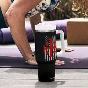 Catholic Crusader Cross Tumbler With Handle Knight Templar Patriotic American Flag TS10 Print Your Wear