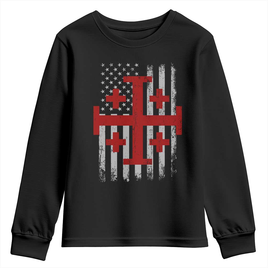 Catholic Crusader Cross Youth Sweatshirt Knight Templar Patriotic American Flag TS10 Black Print Your Wear