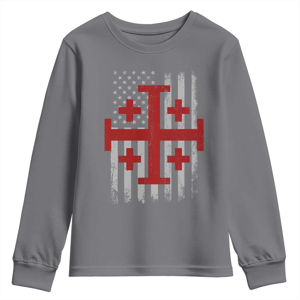 Catholic Crusader Cross Youth Sweatshirt Knight Templar Patriotic American Flag TS10 Charcoal Print Your Wear