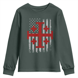 Catholic Crusader Cross Youth Sweatshirt Knight Templar Patriotic American Flag TS10 Dark Forest Green Print Your Wear