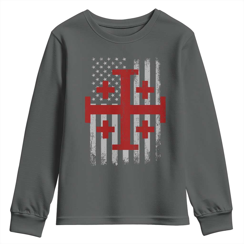 Catholic Crusader Cross Youth Sweatshirt Knight Templar Patriotic American Flag TS10 Dark Heather Print Your Wear