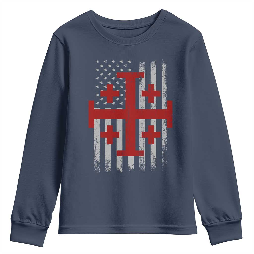 Catholic Crusader Cross Youth Sweatshirt Knight Templar Patriotic American Flag TS10 Navy Print Your Wear