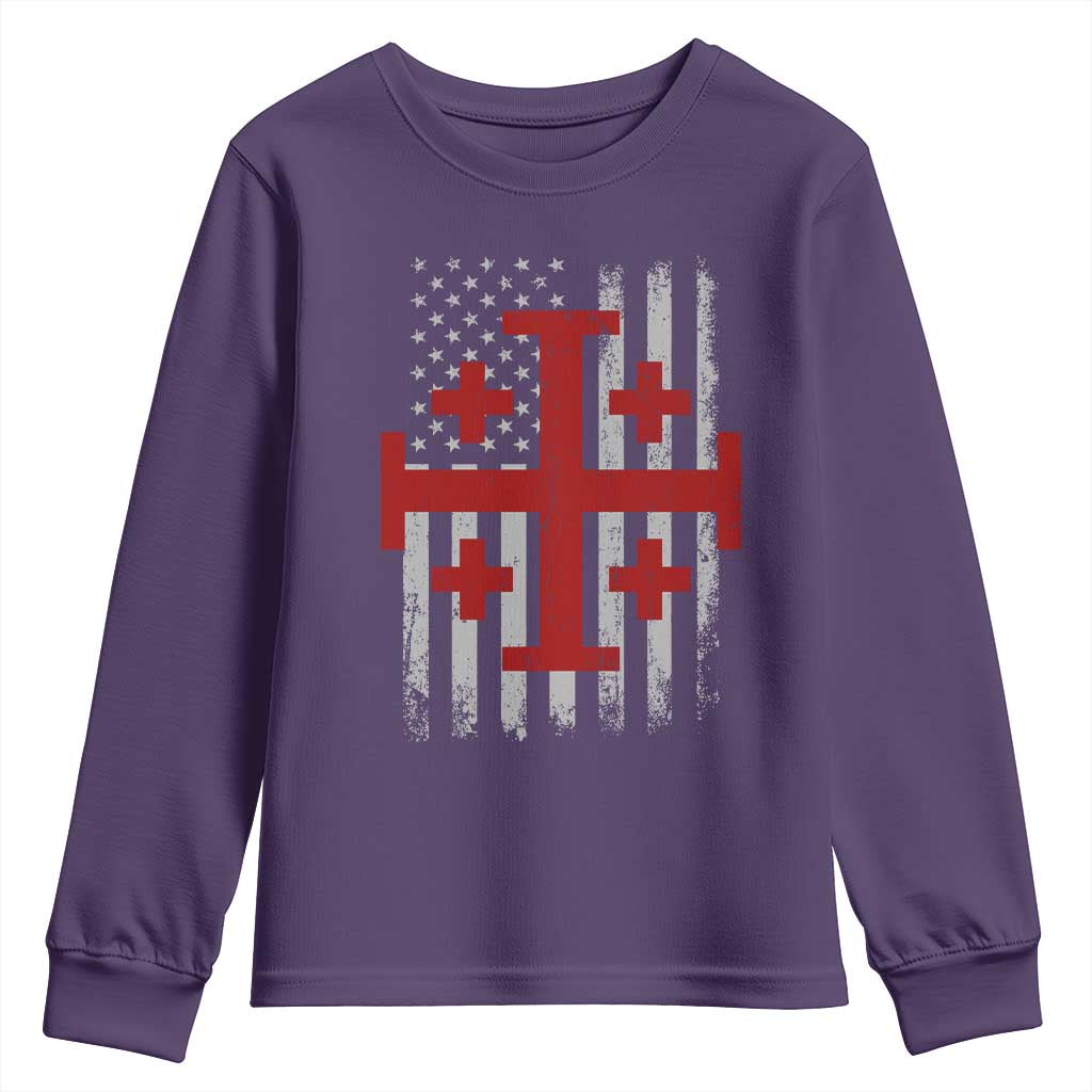 Catholic Crusader Cross Youth Sweatshirt Knight Templar Patriotic American Flag TS10 Purple Print Your Wear