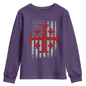 Catholic Crusader Cross Youth Sweatshirt Knight Templar Patriotic American Flag TS10 Purple Print Your Wear