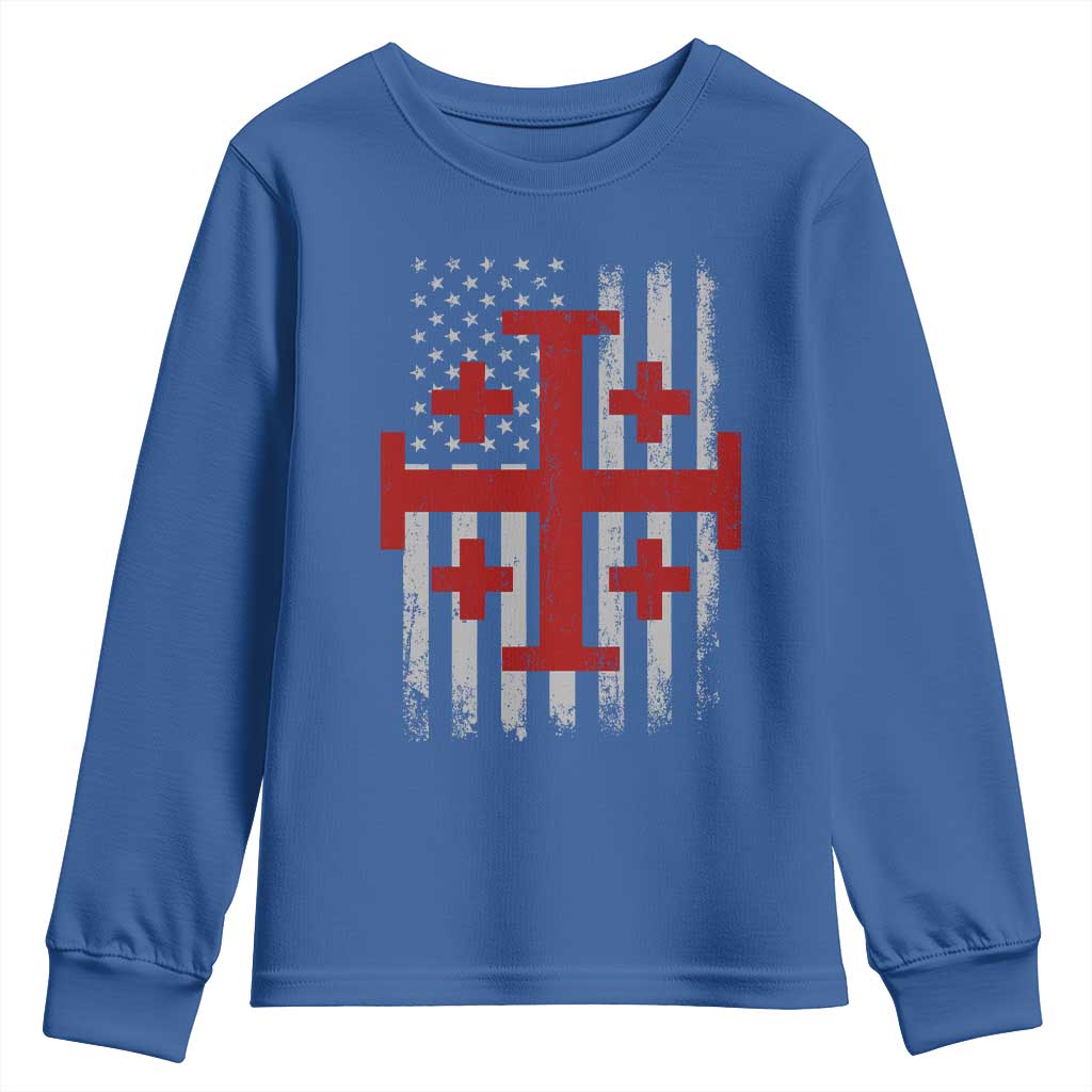 Catholic Crusader Cross Youth Sweatshirt Knight Templar Patriotic American Flag TS10 Royal Blue Print Your Wear