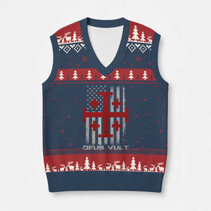 Catholic Knight Templar Crusader Cross V-Neck Knit Sweater Vest Knight Templar Patriotic American Flag TS10 Navy Red Print Your Wear