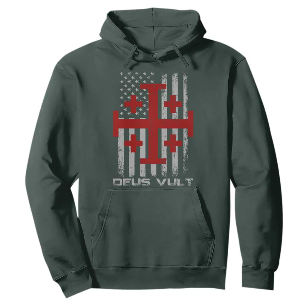 Catholic Knight Templar Crusader Cross Hoodie Knight Templar Patriotic American Flag TS10 Dark Forest Green Print Your Wear