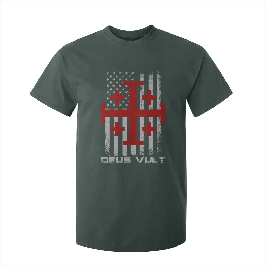 Catholic Knight Templar Crusader Cross T Shirt For Kid Knight Templar Patriotic American Flag TS10 Dark Forest Green Print Your Wear