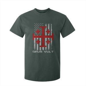 Catholic Knight Templar Crusader Cross T Shirt For Kid Knight Templar Patriotic American Flag TS10 Dark Forest Green Print Your Wear