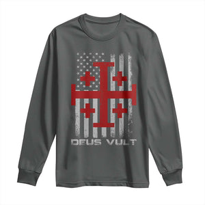 Catholic Knight Templar Crusader Cross Long Sleeve Shirt Knight Templar Patriotic American Flag TS10 Dark Heather Print Your Wear