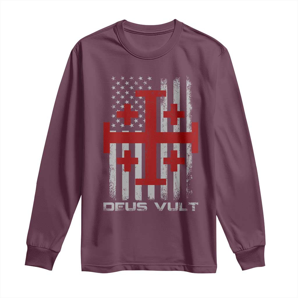 Catholic Knight Templar Crusader Cross Long Sleeve Shirt Knight Templar Patriotic American Flag TS10 Maroon Print Your Wear
