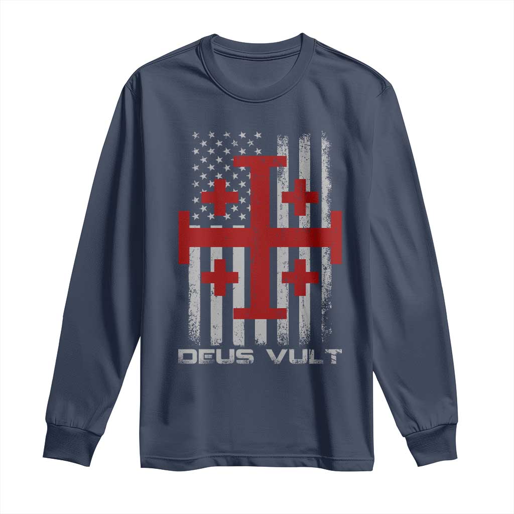 Catholic Knight Templar Crusader Cross Long Sleeve Shirt Knight Templar Patriotic American Flag TS10 Navy Print Your Wear
