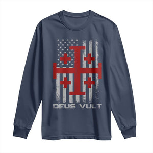 Catholic Knight Templar Crusader Cross Long Sleeve Shirt Knight Templar Patriotic American Flag TS10 Navy Print Your Wear