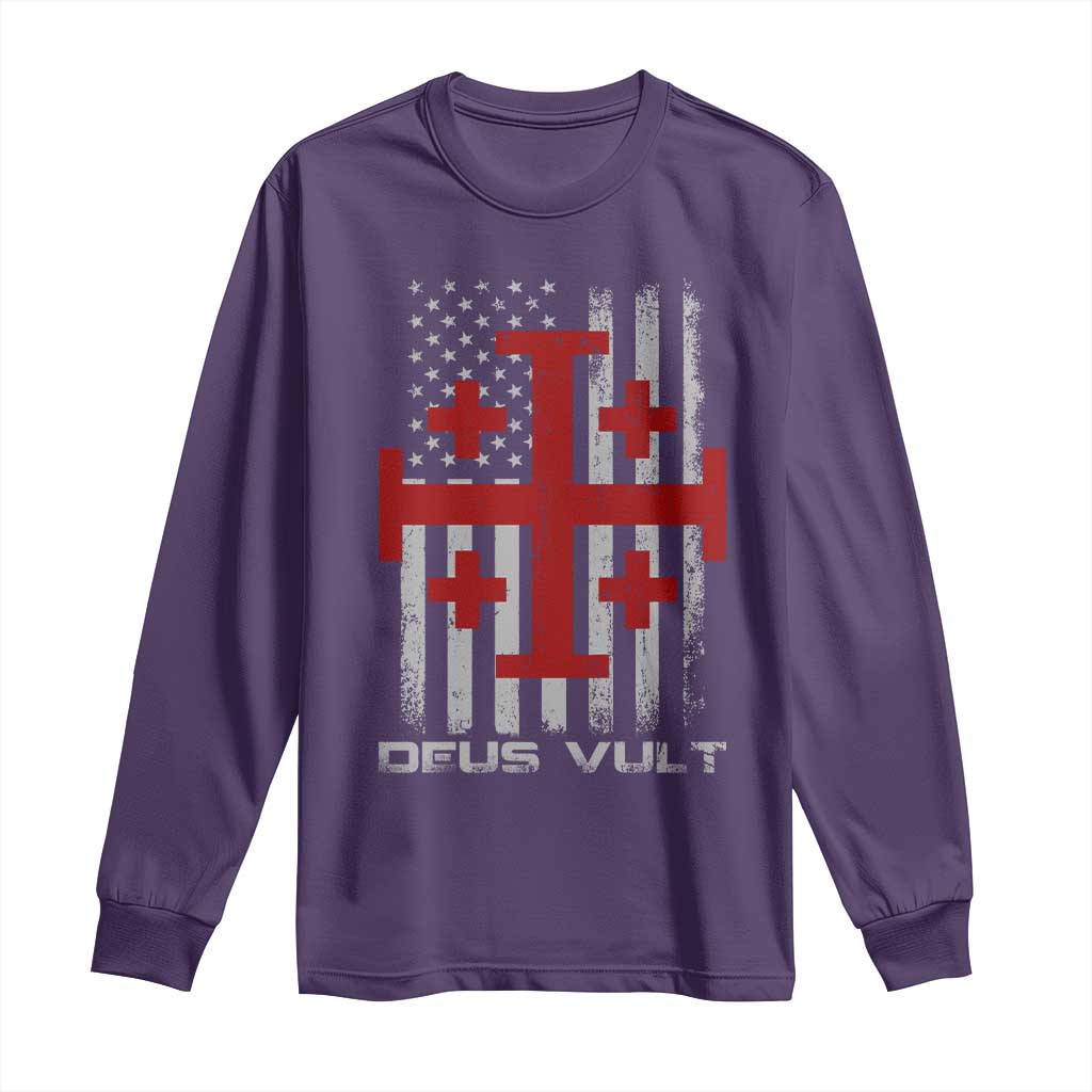Catholic Knight Templar Crusader Cross Long Sleeve Shirt Knight Templar Patriotic American Flag TS10 Purple Print Your Wear