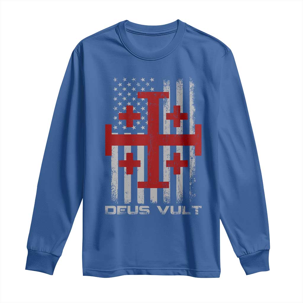 Catholic Knight Templar Crusader Cross Long Sleeve Shirt Knight Templar Patriotic American Flag TS10 Royal Blue Print Your Wear