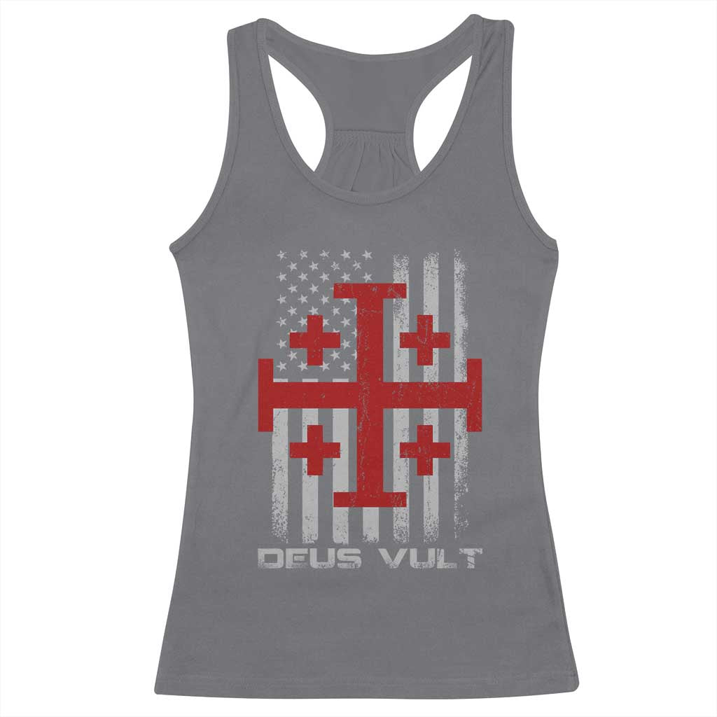 Catholic Knight Templar Crusader Cross Racerback Tank Top Knight Templar Patriotic American Flag TS10 Charcoal Print Your Wear