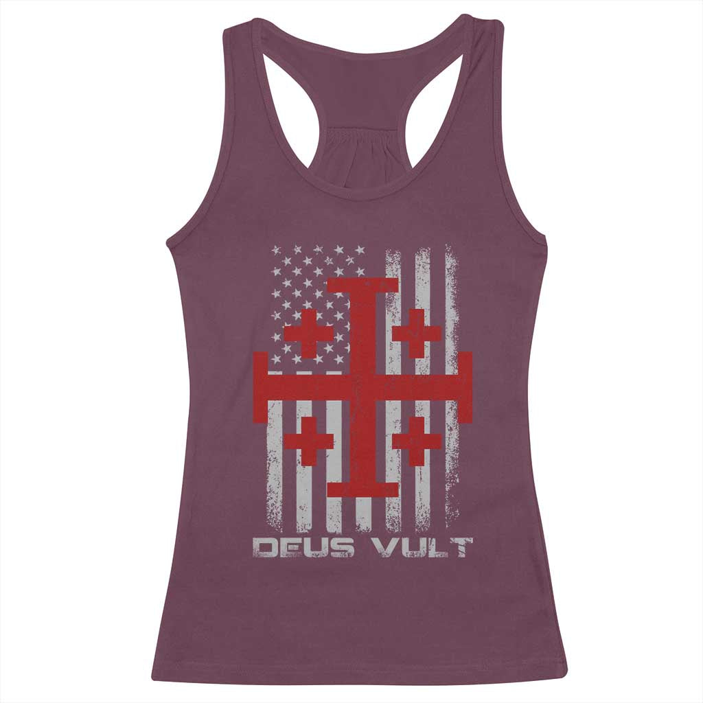Catholic Knight Templar Crusader Cross Racerback Tank Top Knight Templar Patriotic American Flag TS10 Maroon Print Your Wear