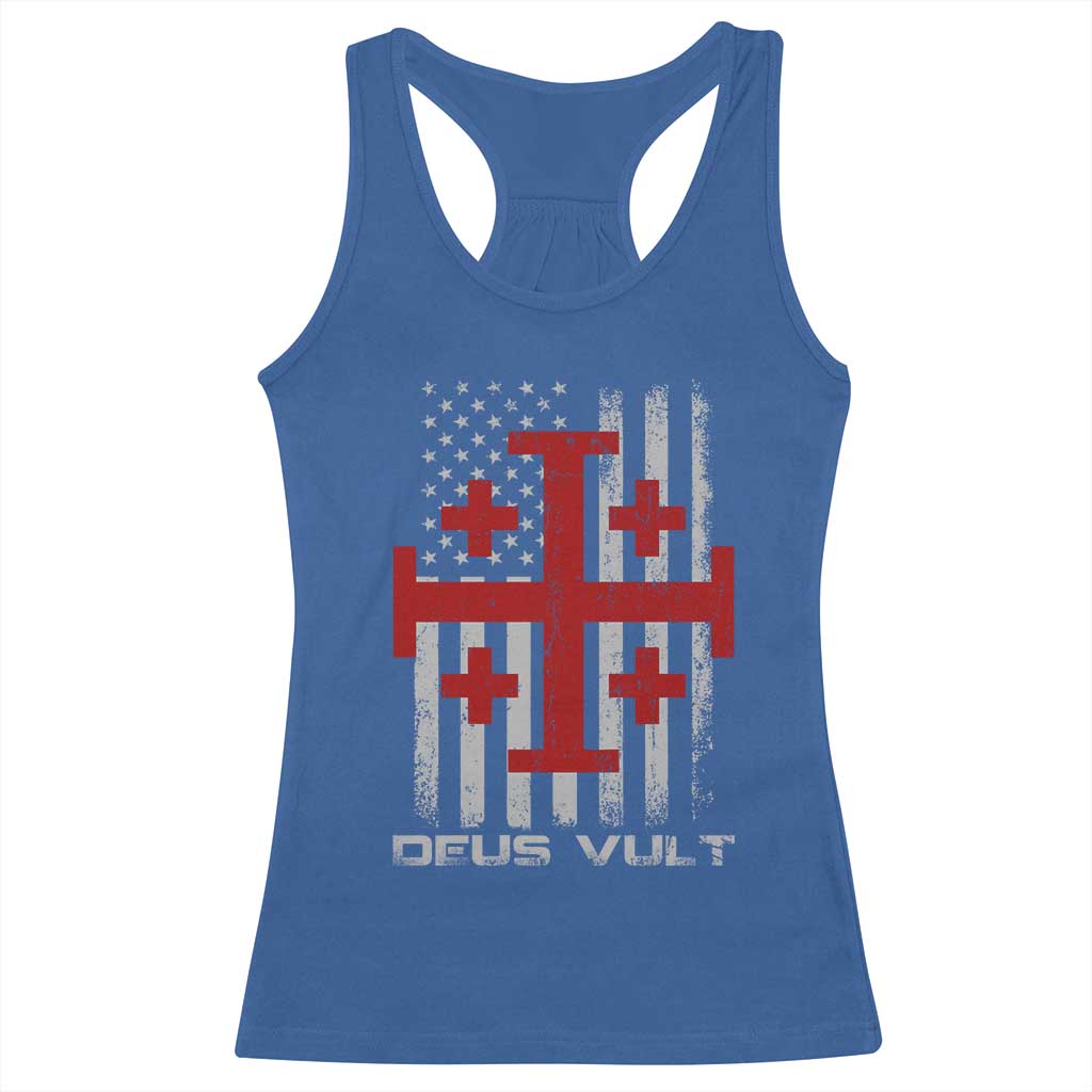 Catholic Knight Templar Crusader Cross Racerback Tank Top Knight Templar Patriotic American Flag TS10 Royal Blue Print Your Wear