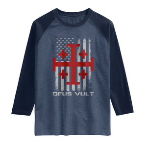Catholic Knight Templar Crusader Cross Raglan Shirt Knight Templar Patriotic American Flag TS10 Heather Denim Navy Print Your Wear
