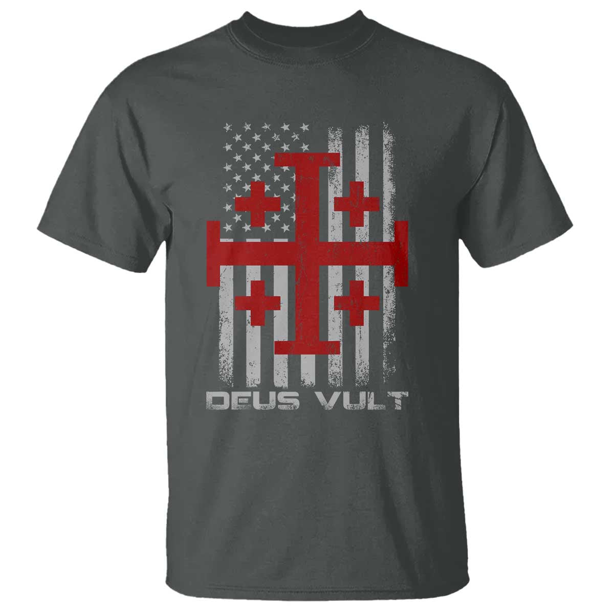 Catholic Knight Templar Crusader Cross T Shirt Knight Templar Patriotic American Flag TS10 Dark Heather Print Your Wear