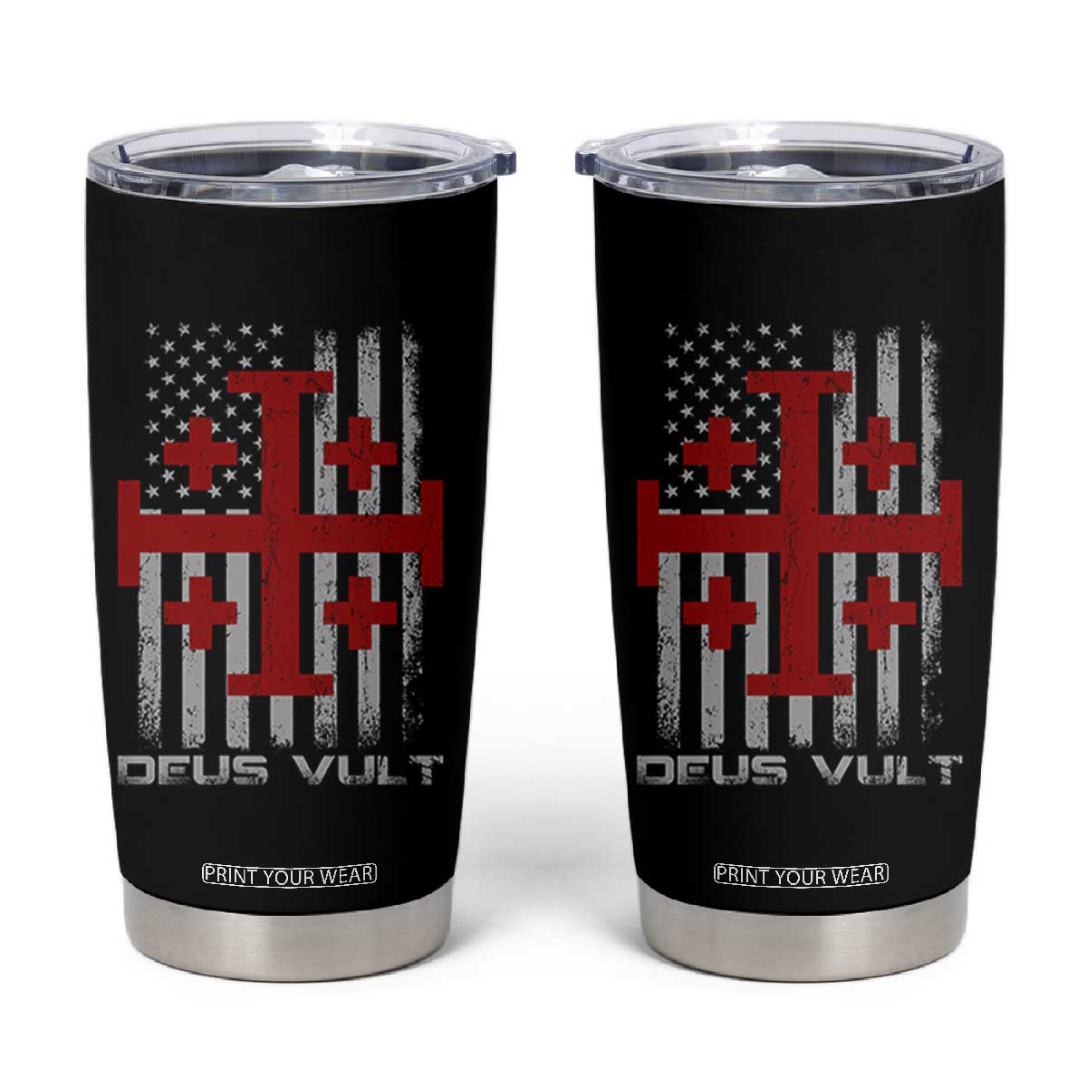 Catholic Knight Templar Crusader Cross Tumbler Cup Knight Templar Patriotic American Flag TS10 Black Print Your Wear