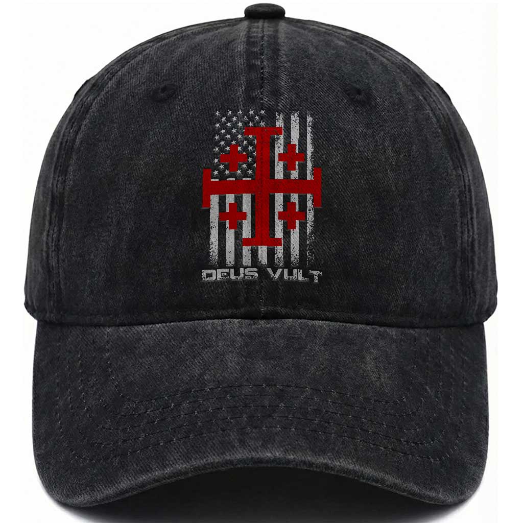 Catholic Knight Templar Crusader Cross Washed Cotton Baseball Cap Knight Templar Patriotic American Flag TS10 Print Your Wear