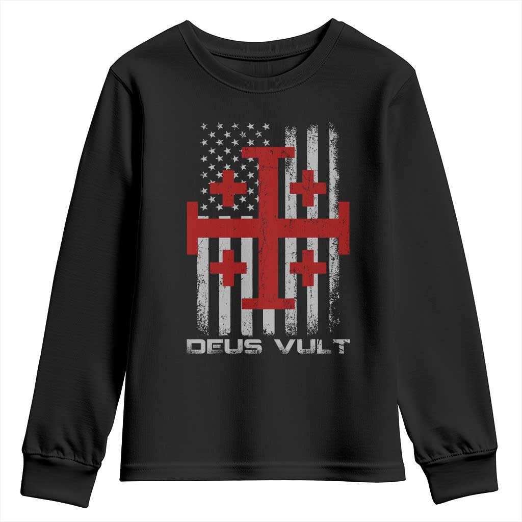 Catholic Knight Templar Crusader Cross Youth Sweatshirt Knight Templar Patriotic American Flag TS10 Black Print Your Wear