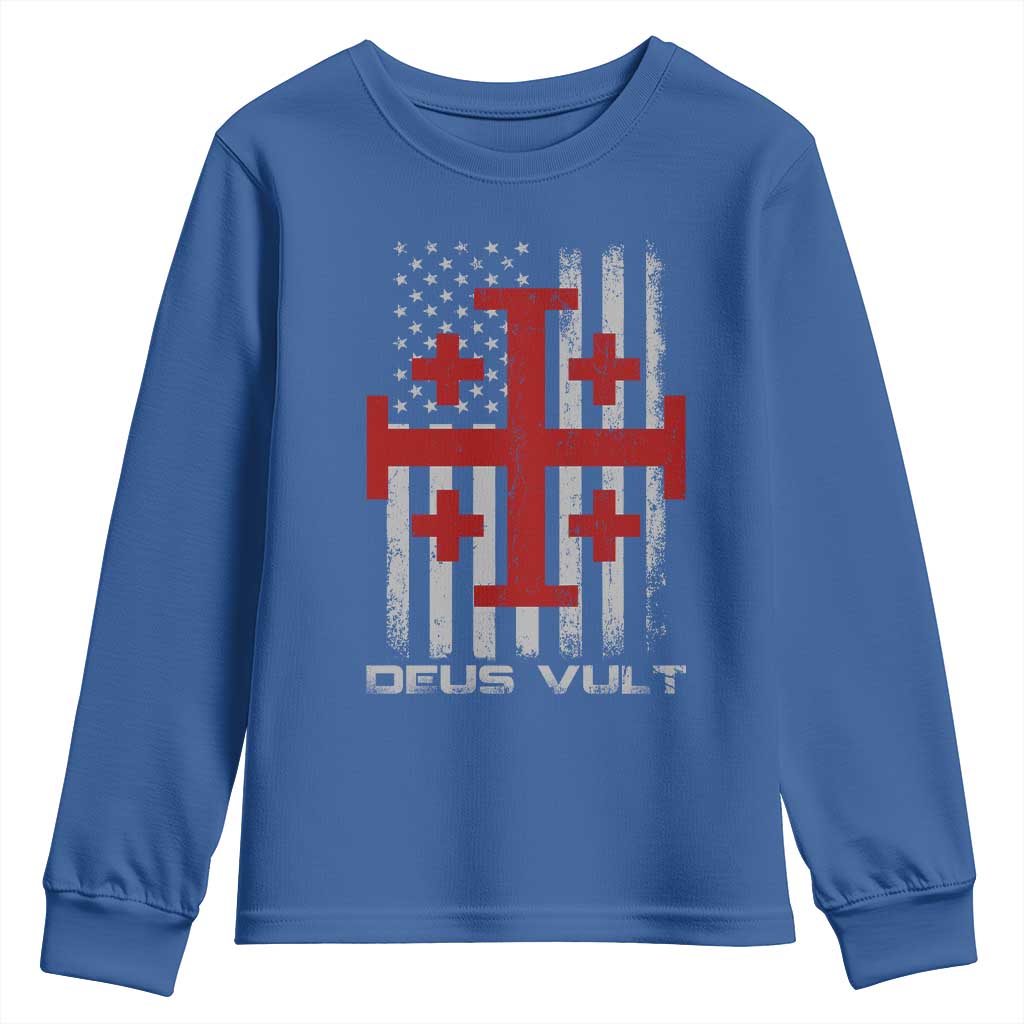 Catholic Knight Templar Crusader Cross Youth Sweatshirt Knight Templar Patriotic American Flag TS10 Royal Blue Print Your Wear