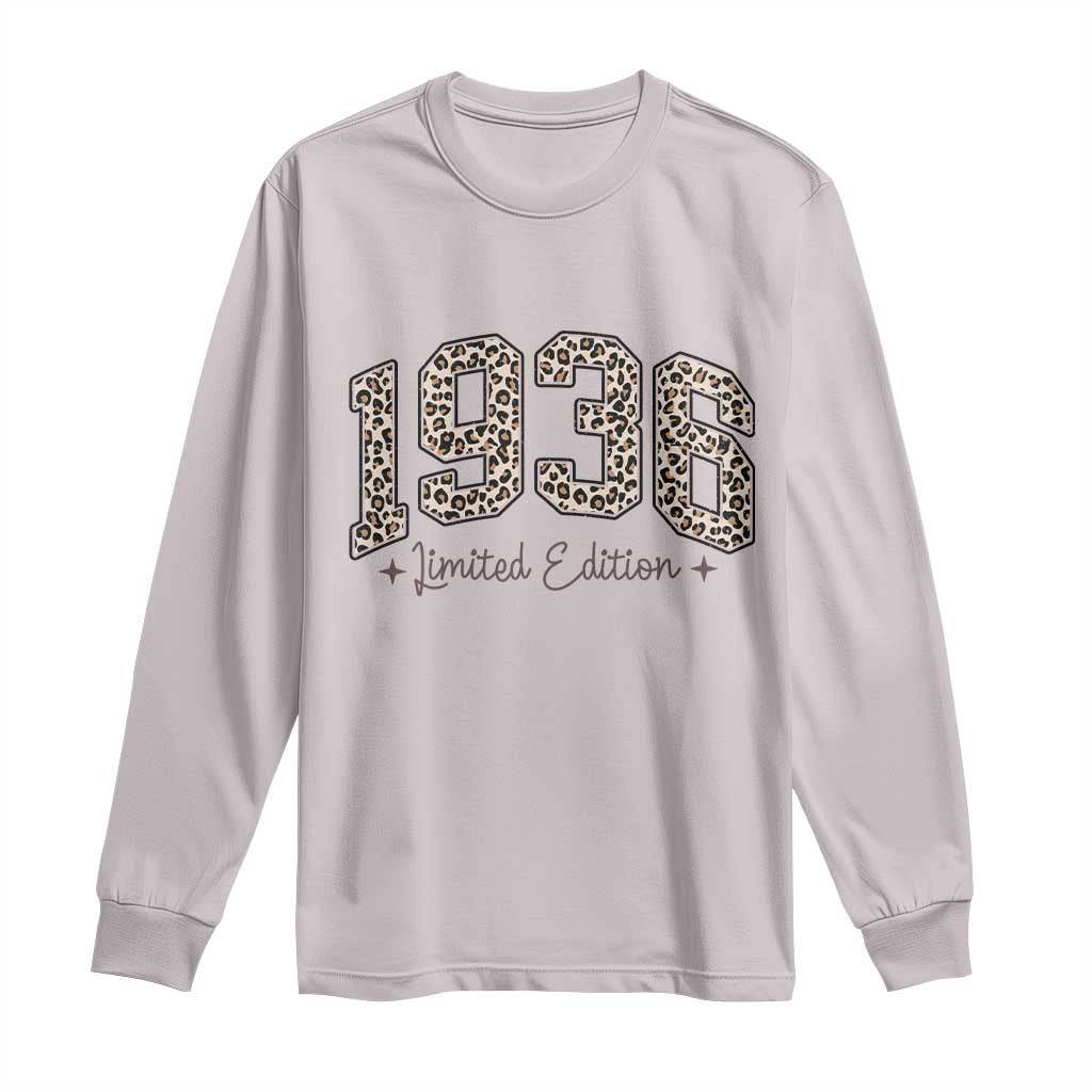 1936 Retro Birthday Long Sleeve Shirt 90 Year Old Leopard 90th Birthday Gifts For Women TS10 Ice Gray Print Your Wear