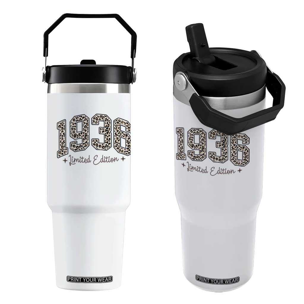 1936 Retro Birthday Flip Straw Tumbler 90 Year Old Leopard 90th Birthday Gifts For Women TS10 One Size: 30 oz White Print Your Wear