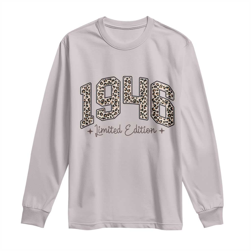 1946 Retro Birthday Long Sleeve Shirt 80 Year Old Leopard 80th Birthday Gifts For Women TS10 Ice Gray Print Your Wear