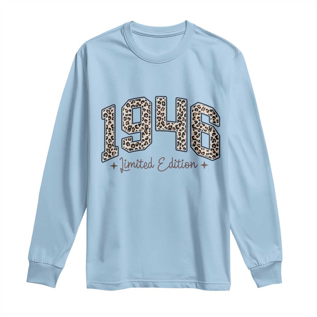 1946 Retro Birthday Long Sleeve Shirt 80 Year Old Leopard 80th Birthday Gifts For Women TS10 Light Blue Print Your Wear