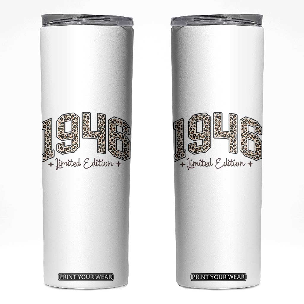 1946 Retro Birthday Skinny Tumbler 80 Year Old Leopard 80th Birthday Gifts For Women TS10 White Print Your Wear