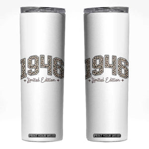 1946 Retro Birthday Skinny Tumbler 80 Year Old Leopard 80th Birthday Gifts For Women TS10 White Print Your Wear