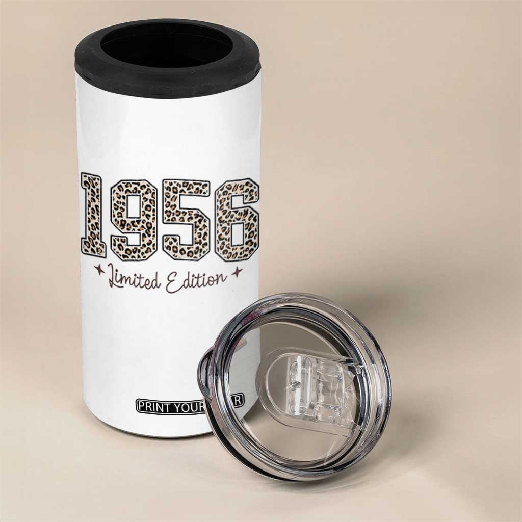1956 Retro Birthday 4 in 1 Can Cooler Tumbler 70 Year Old Leopard 70th Birthday Gifts For Women TS10 Print Your Wear