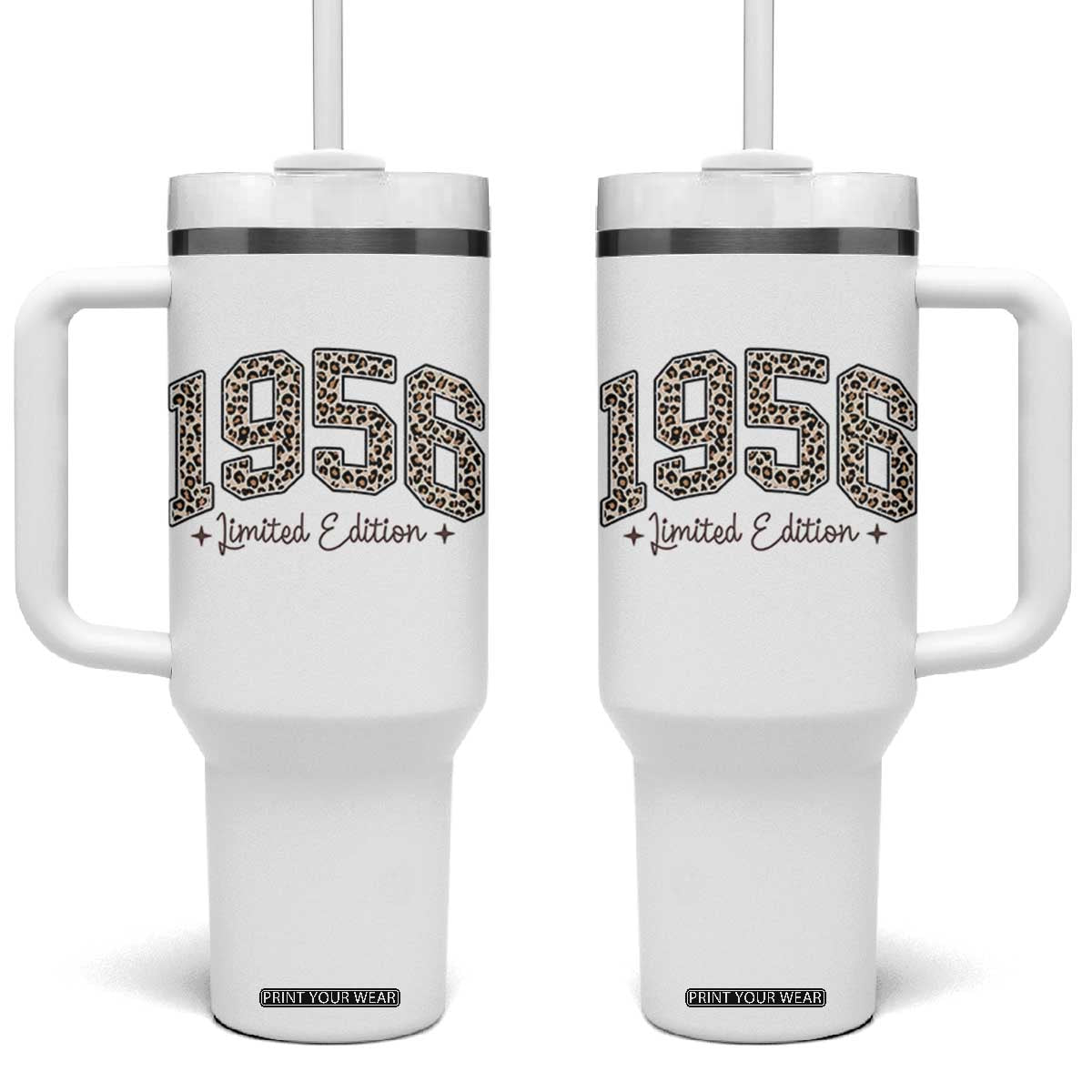 1956 Retro Birthday Tumbler With Handle 70 Year Old Leopard 70th Birthday Gifts For Women TS10 One Size: 40 oz White Print Your Wear