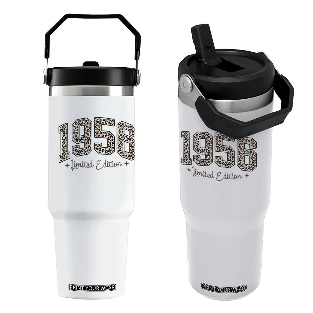 1956 Retro Birthday Flip Straw Tumbler 70 Year Old Leopard 70th Birthday Gifts For Women TS10 One Size: 30 oz White Print Your Wear