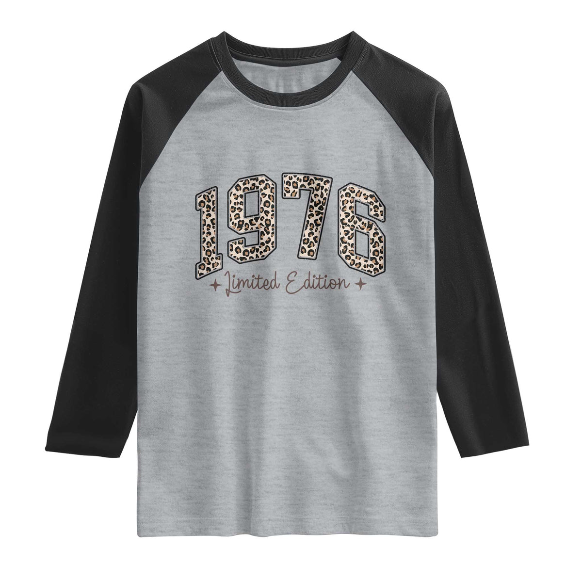 1976 Retro Birthday Raglan Shirt 50 Year Old Leopard 50th Birthday Gifts For Women TS10 Heather Gray Black Print Your Wear