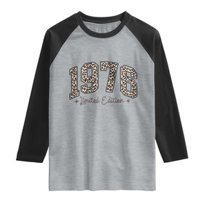 1976 Retro Birthday Raglan Shirt 50 Year Old Leopard 50th Birthday Gifts For Women TS10 Heather Gray Black Print Your Wear