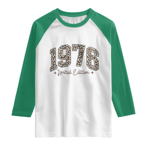 1976 Retro Birthday Raglan Shirt 50 Year Old Leopard 50th Birthday Gifts For Women TS10 White Kelly Green Print Your Wear