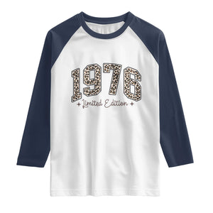 1976 Retro Birthday Raglan Shirt 50 Year Old Leopard 50th Birthday Gifts For Women TS10 White Navy Print Your Wear