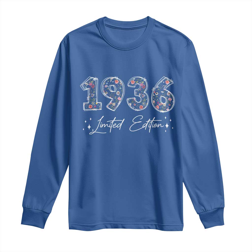 90th Birthday Long Sleeve Shirt Floral 1936 90 Year Old Birthday Gifts For Women TS10 Royal Blue Print Your Wear