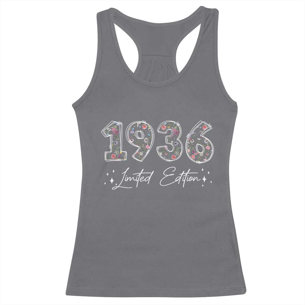 90th Birthday Racerback Tank Top Floral 1936 90 Year Old Birthday Gifts For Women TS10 Charcoal Print Your Wear