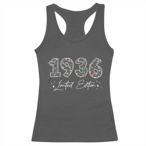 90th Birthday Racerback Tank Top Floral 1936 90 Year Old Birthday Gifts For Women TS10 Dark Heather Print Your Wear