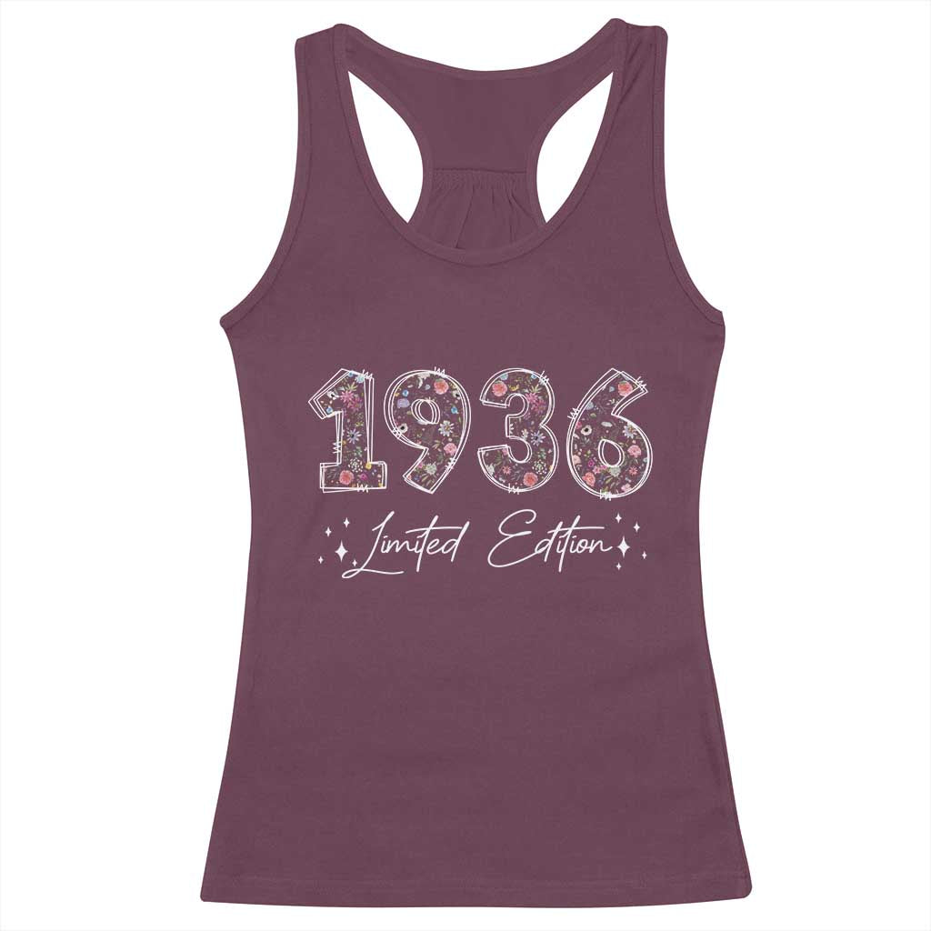 90th Birthday Racerback Tank Top Floral 1936 90 Year Old Birthday Gifts For Women TS10 Maroon Print Your Wear